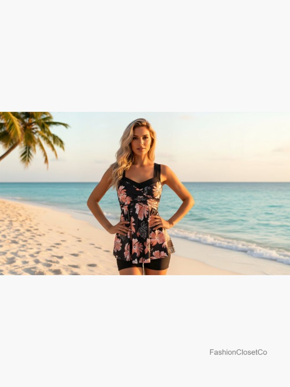 Tummy Control Tankini Two Piece Swimsuit with Boyshorts - Picture 6 of 6